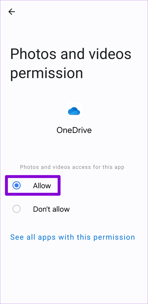 Allow OneDrive App Permissions on Android