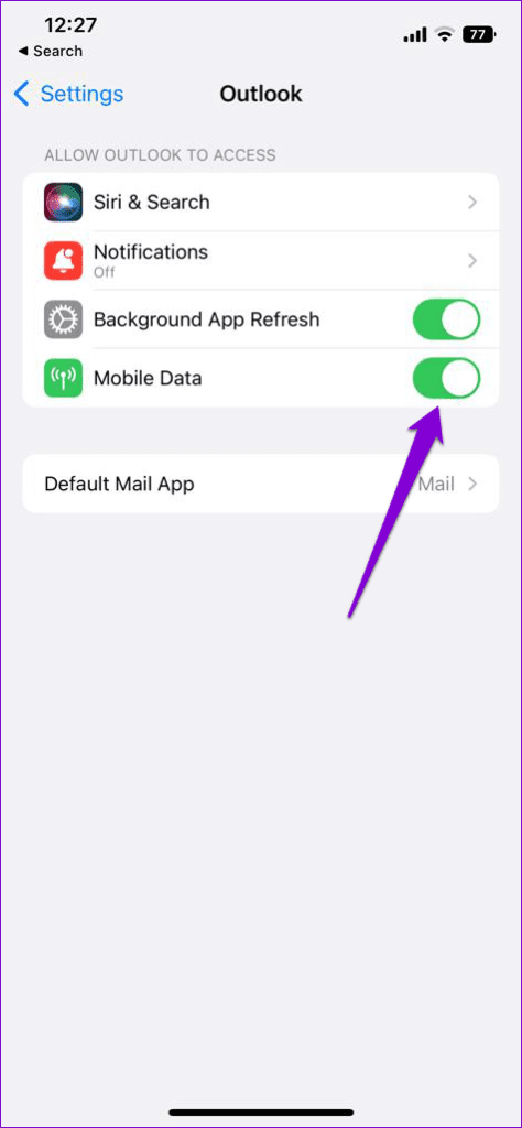 Allow Outlook to Use Mobile Data on iPhone 1