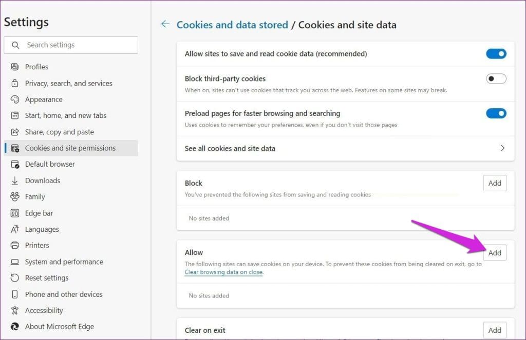 Allow Site to Save Cookies