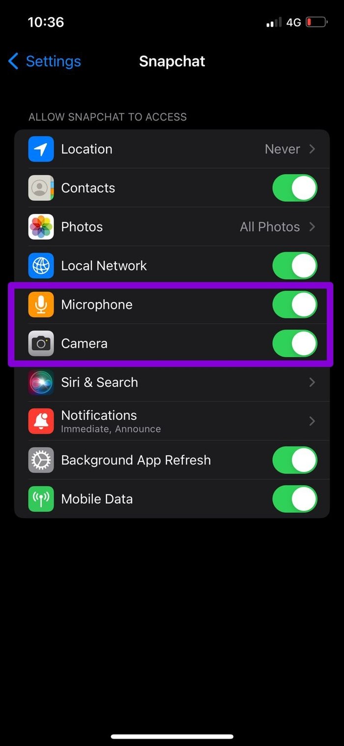 Allow Snapchat Permissions on i Phone