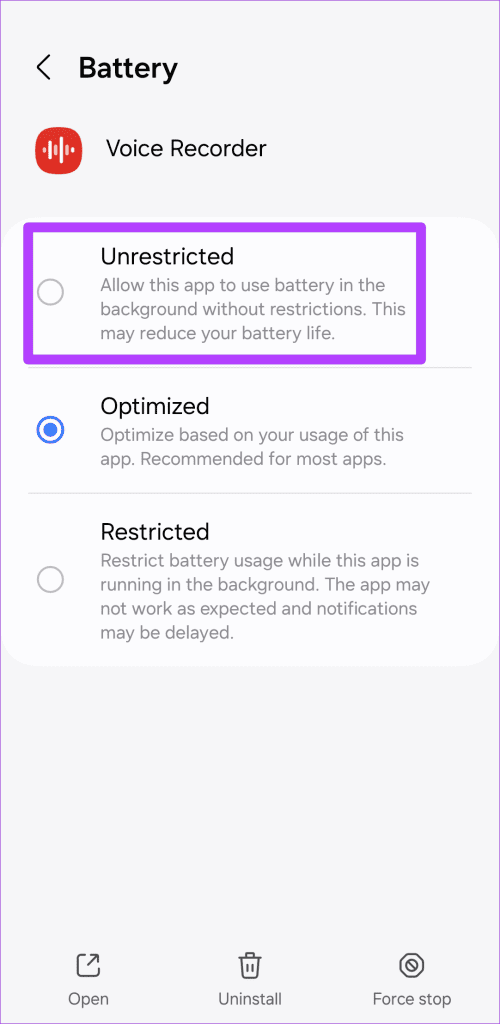 Allow Unrestricted Battery Usage to Samsung Phone