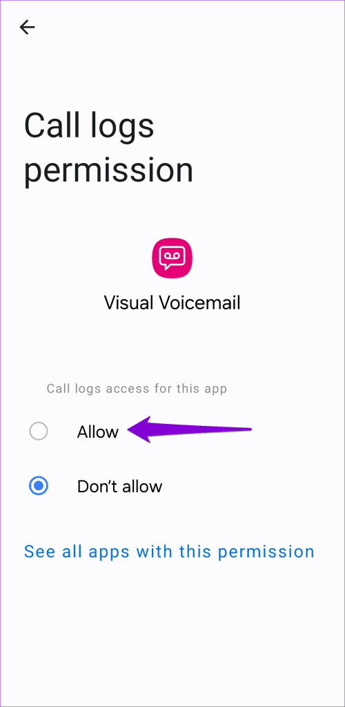 Allow Visual Voicemail App Permissions on Android