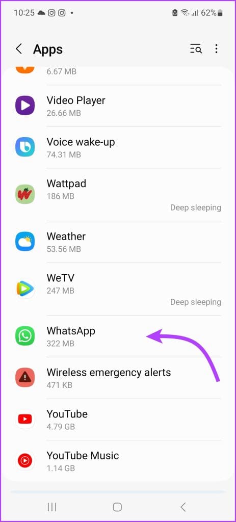 Select WhatsApp from the app list