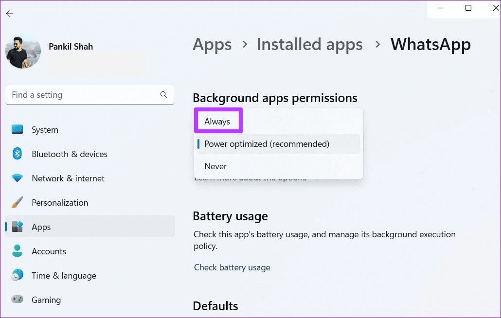 Allow WhatsApp to Run in Background on Windows 11
