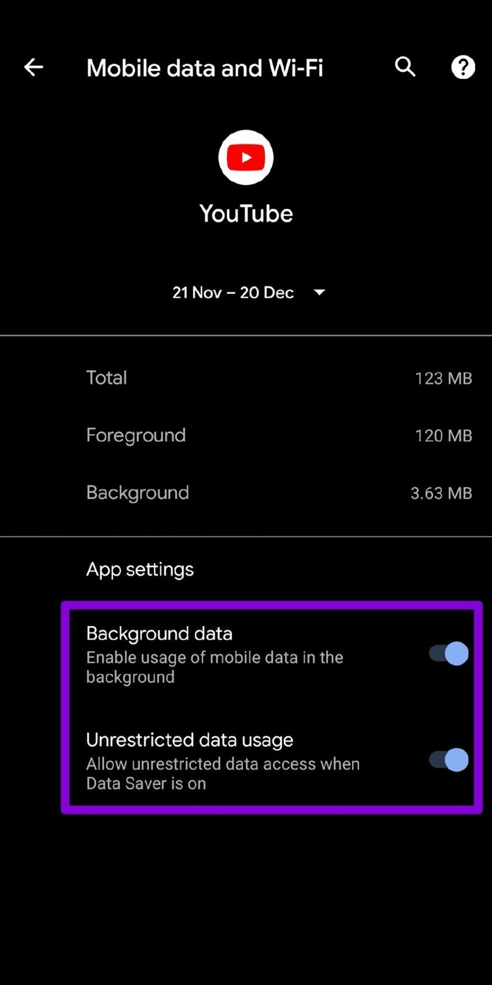 Allow You Tube Background Data Usage