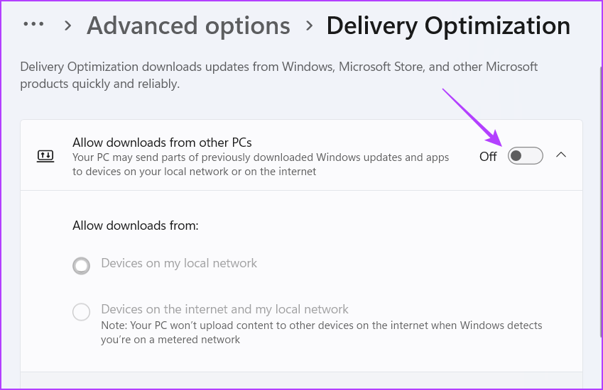 Allow download from other PCs option in Settings