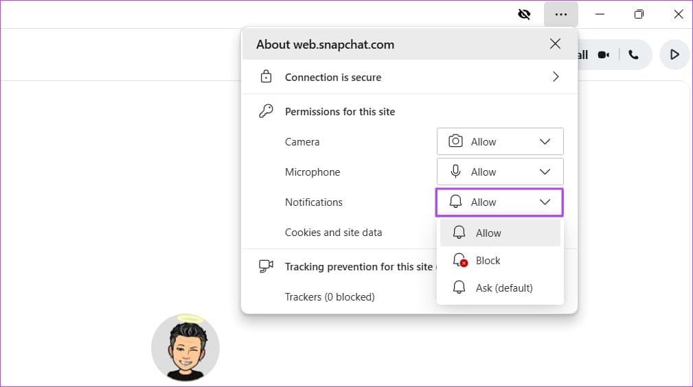 Allow option in Snapchat