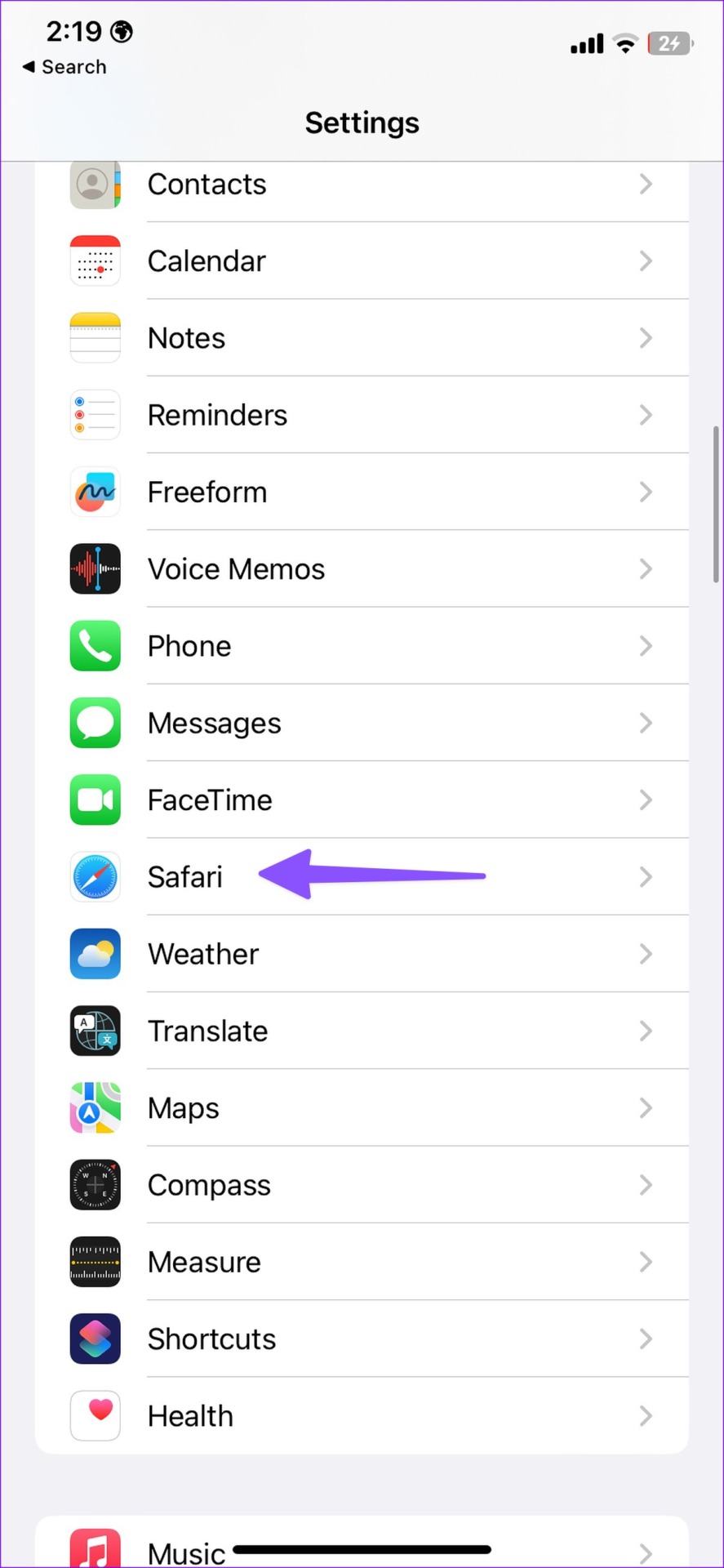 Open Safari settings opn iPhone
