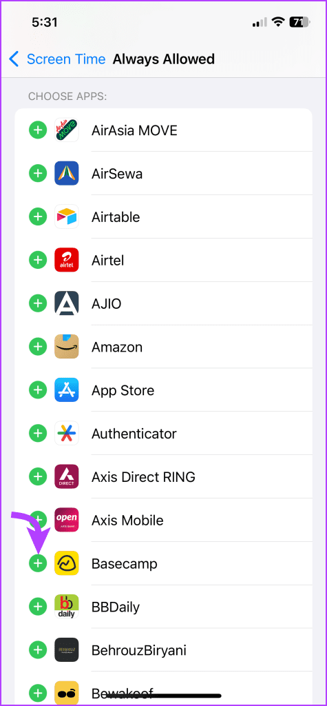 Tap + next to the app