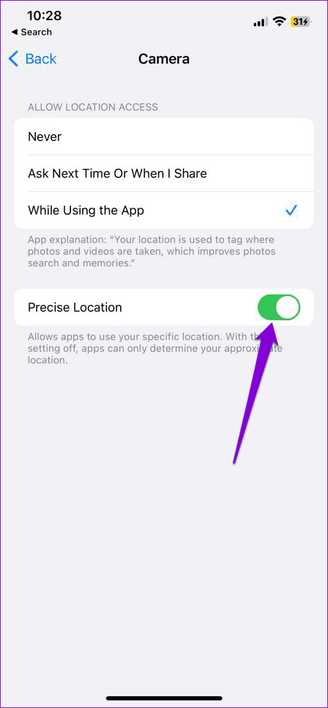 Allow the Camera App to Use Precise Location on iPhone 1