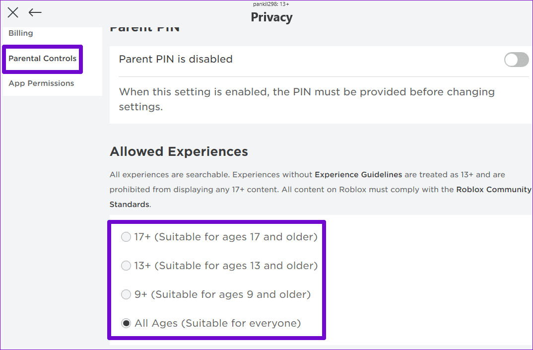 Allowed Experience in Roblox