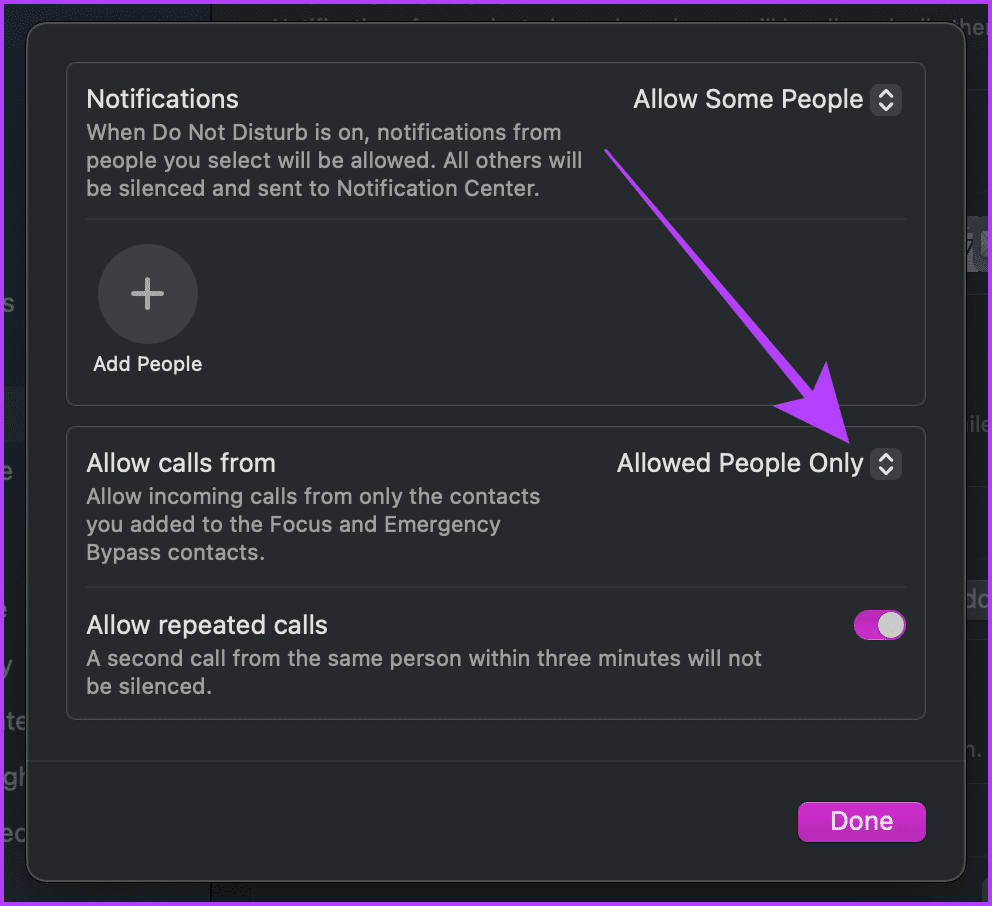 Allowed People Settings for Focus