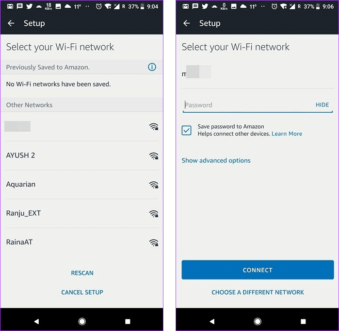 Amazon Echo Setup select wifi network