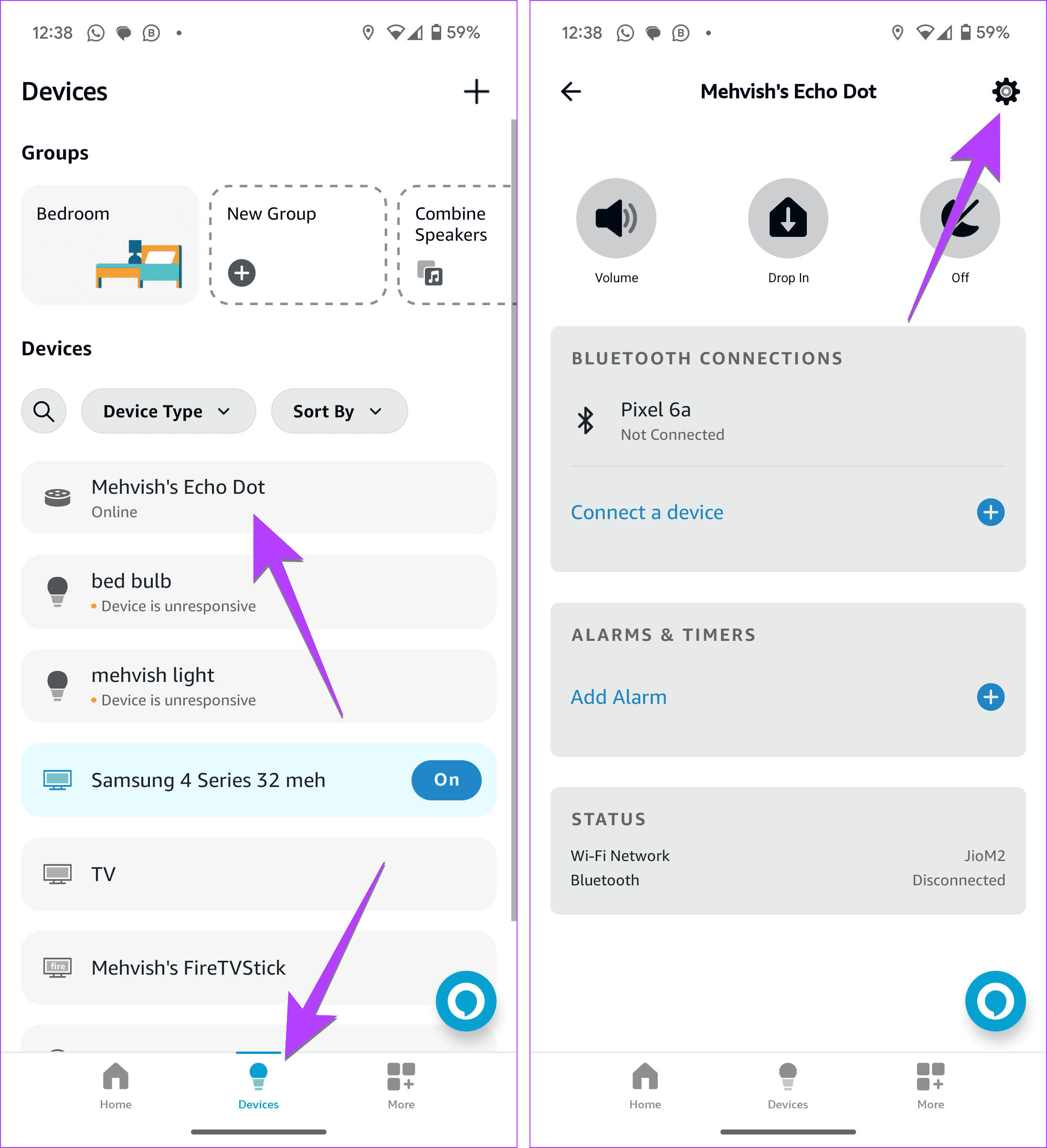 Amazon Echo settings in alexa app