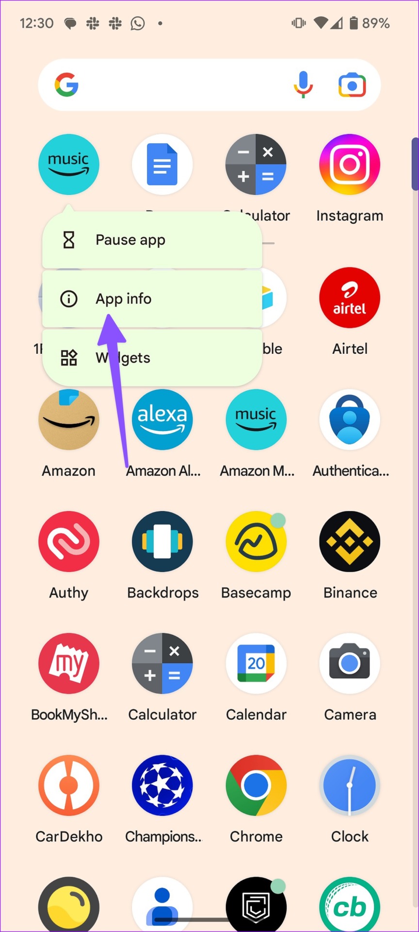 open amazon music app info menu