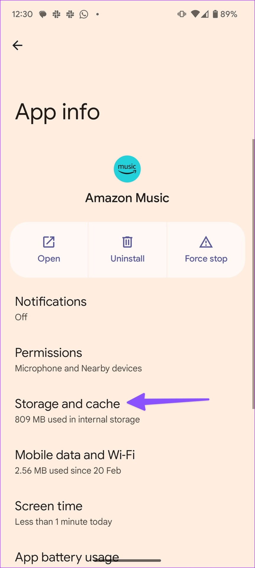 open Amazon Music storage and cache