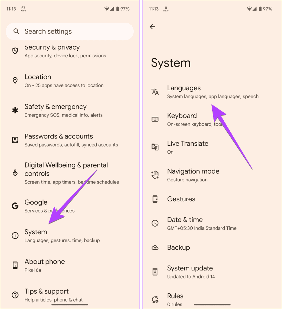 Android 14 system settings