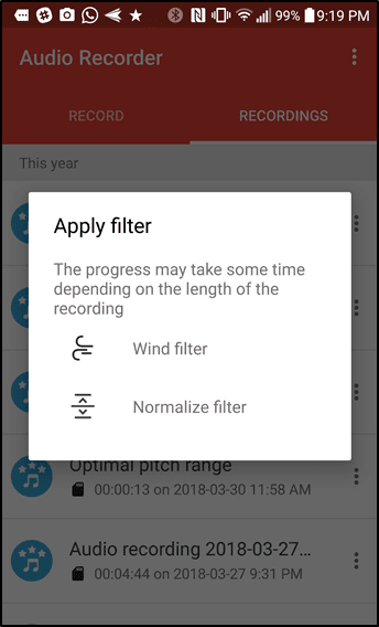 Android Audio Recorder Filters