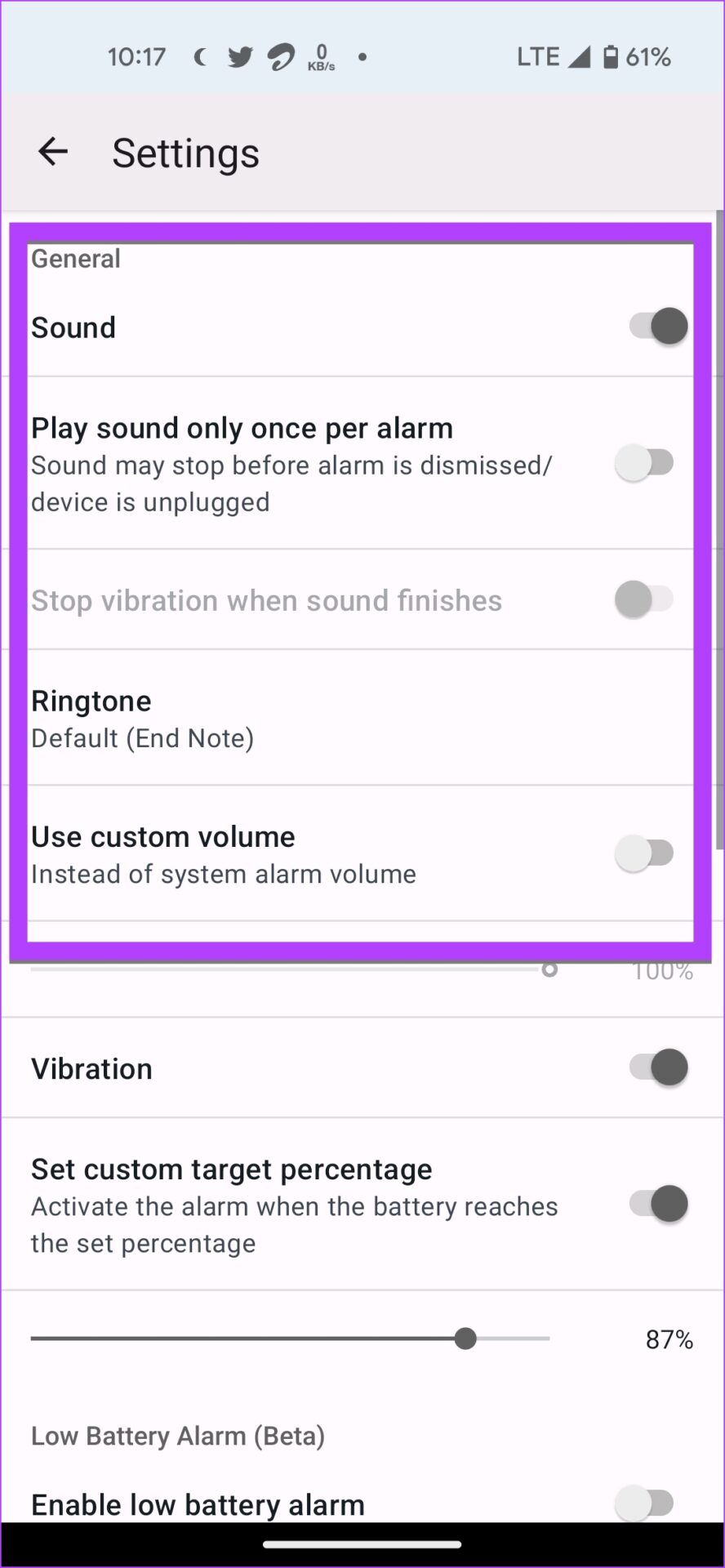 Android Battery Full App Volume