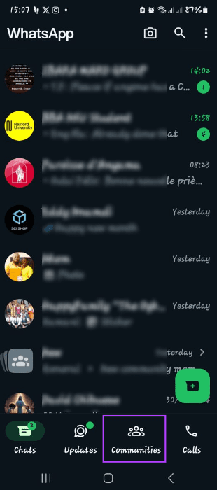Android Communities tab