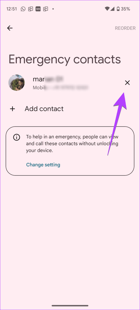 Android Emergency contacts remove