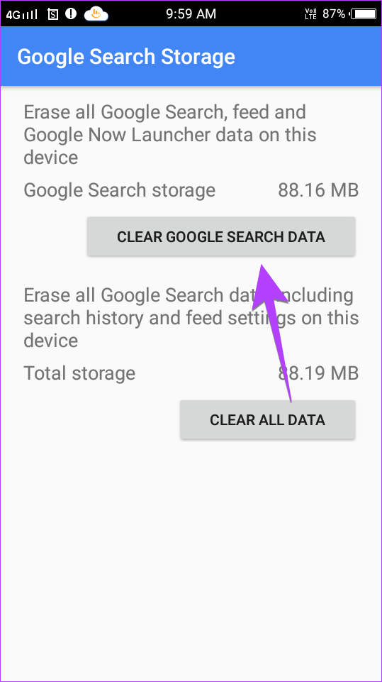 Android Google Reset Search Data