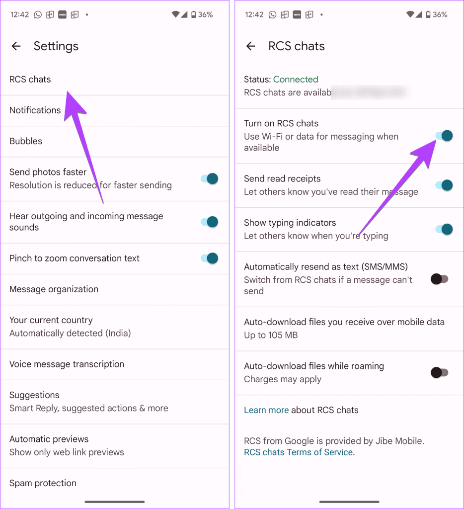 Android RCS disable