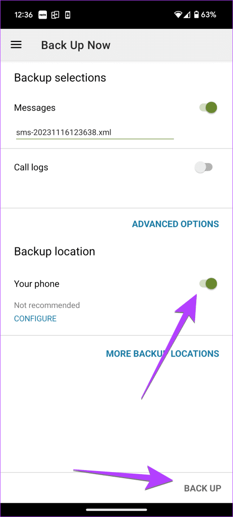 Android SMS backup save on phone store