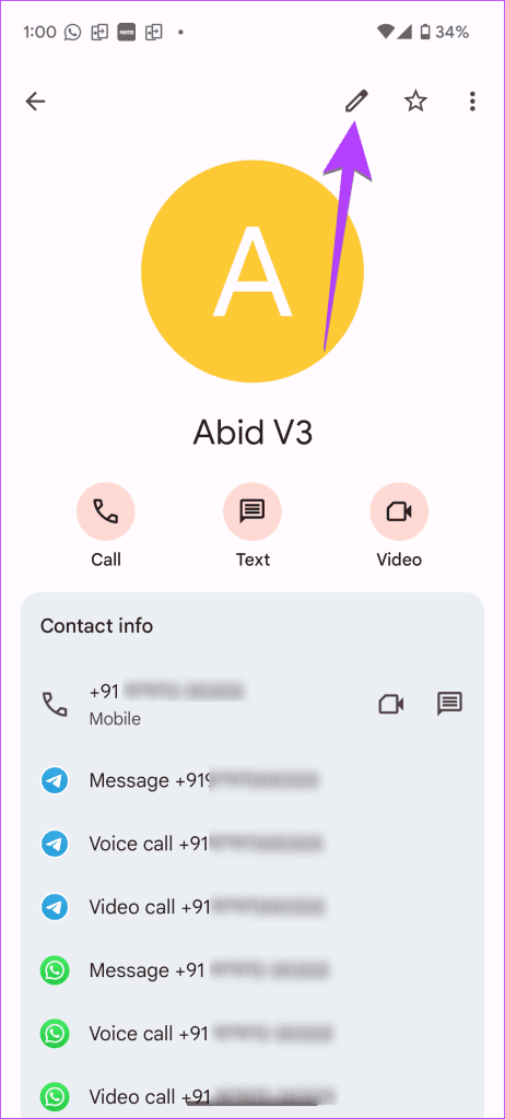 Android contact edit