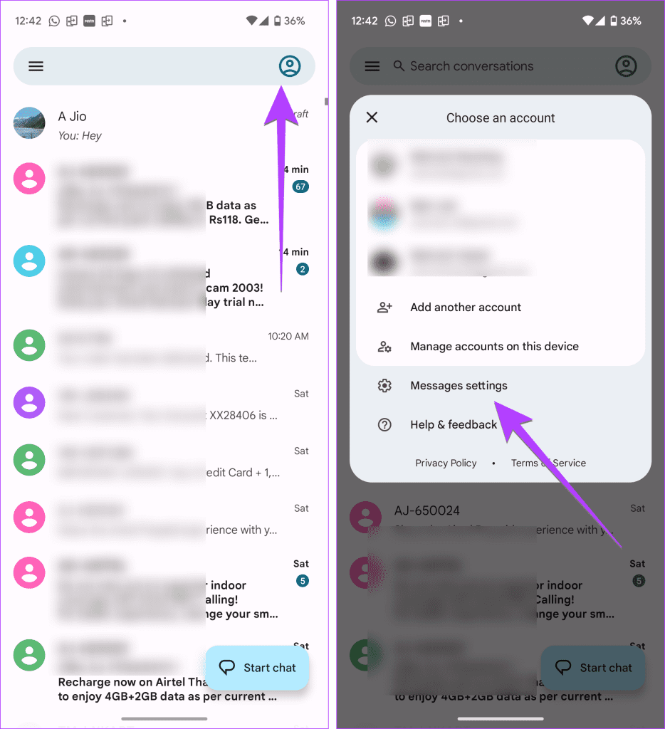 Android message app settings