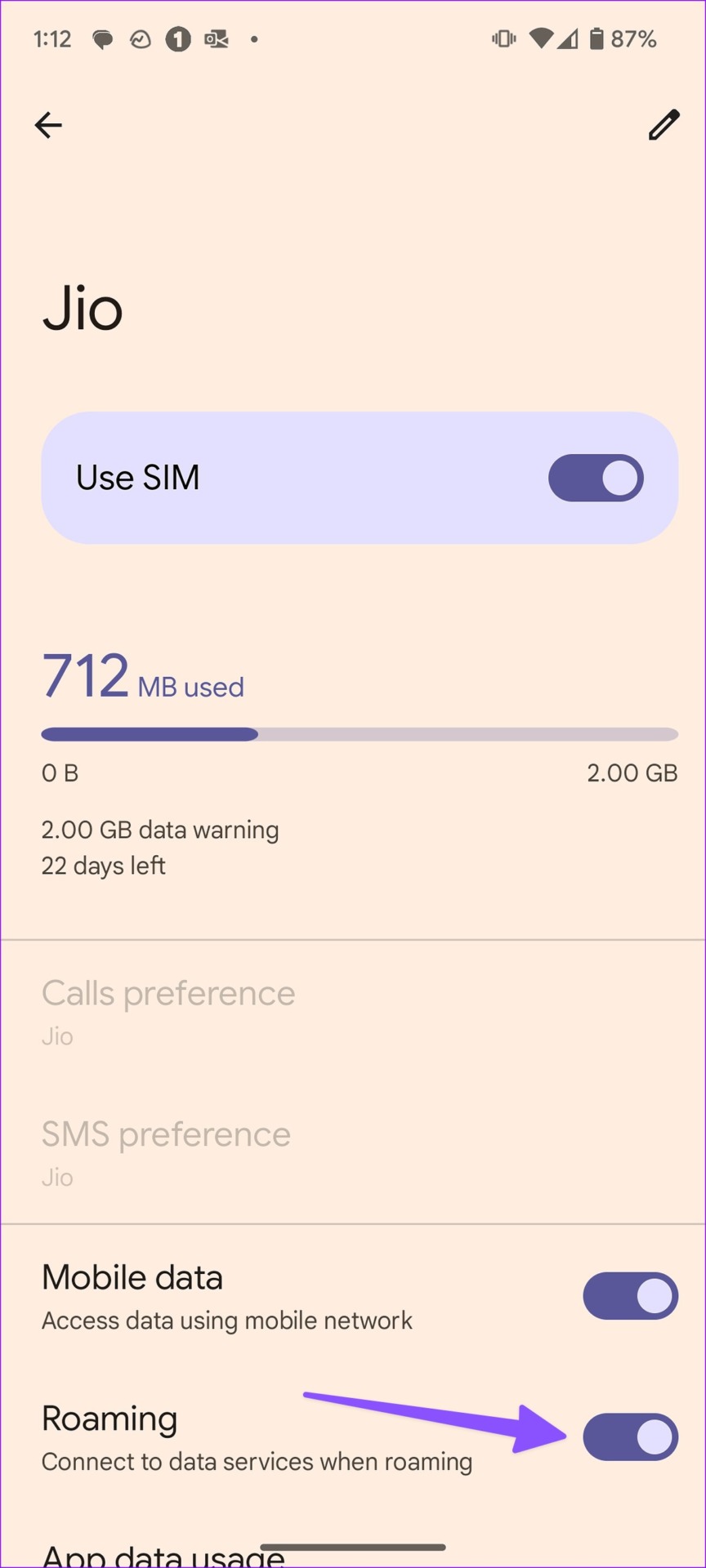 enable roaming on Android