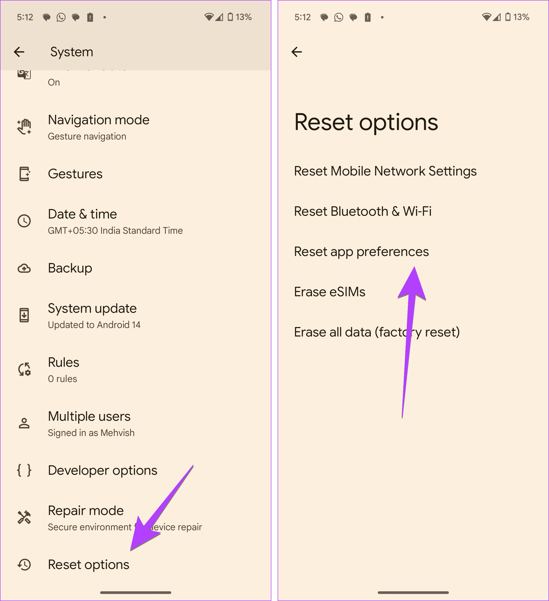 Android reset app preferences