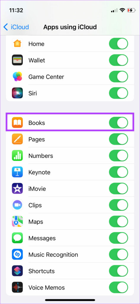 Apple Books toggle