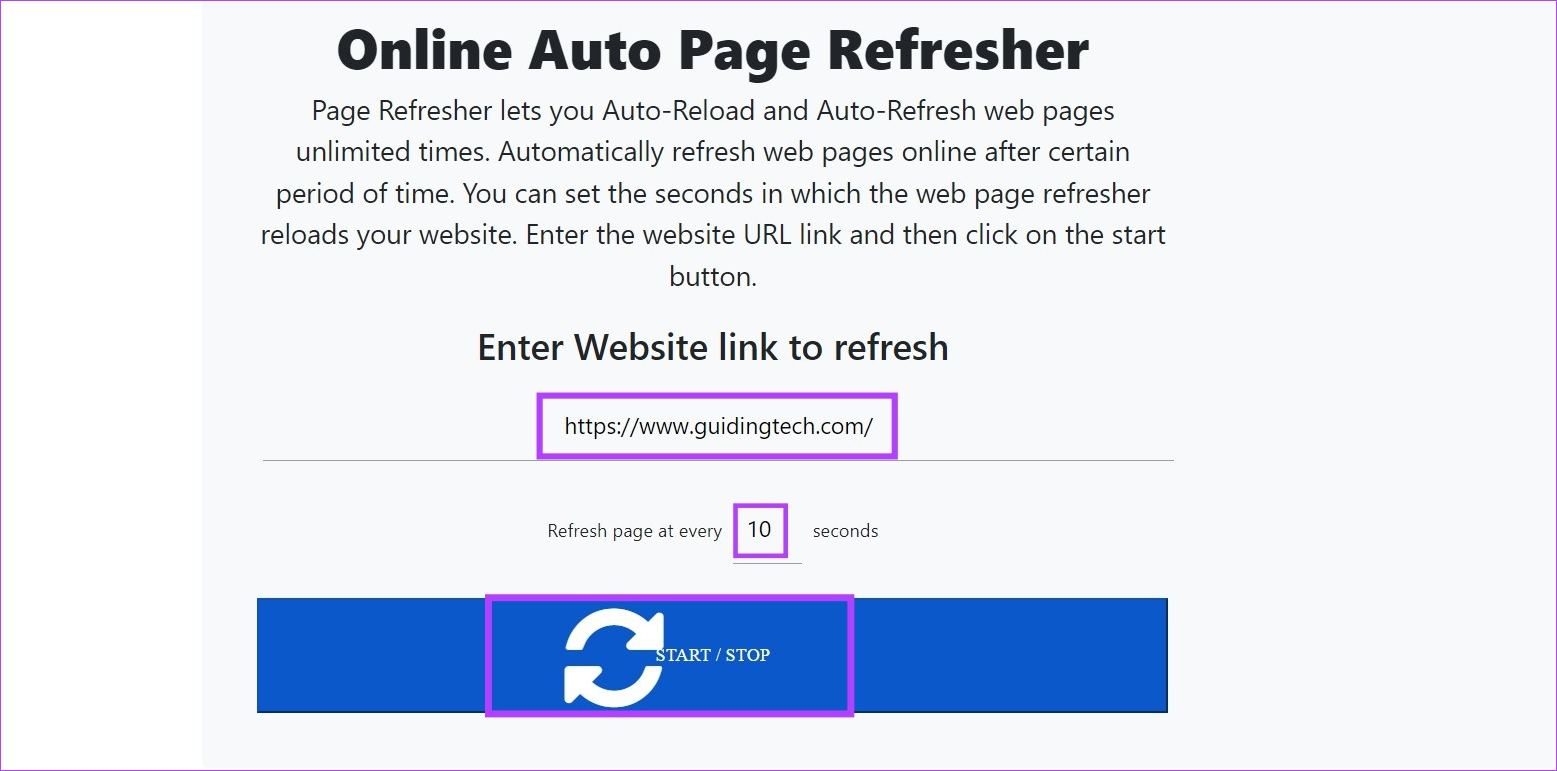 Use Page Refresher website on Chrome