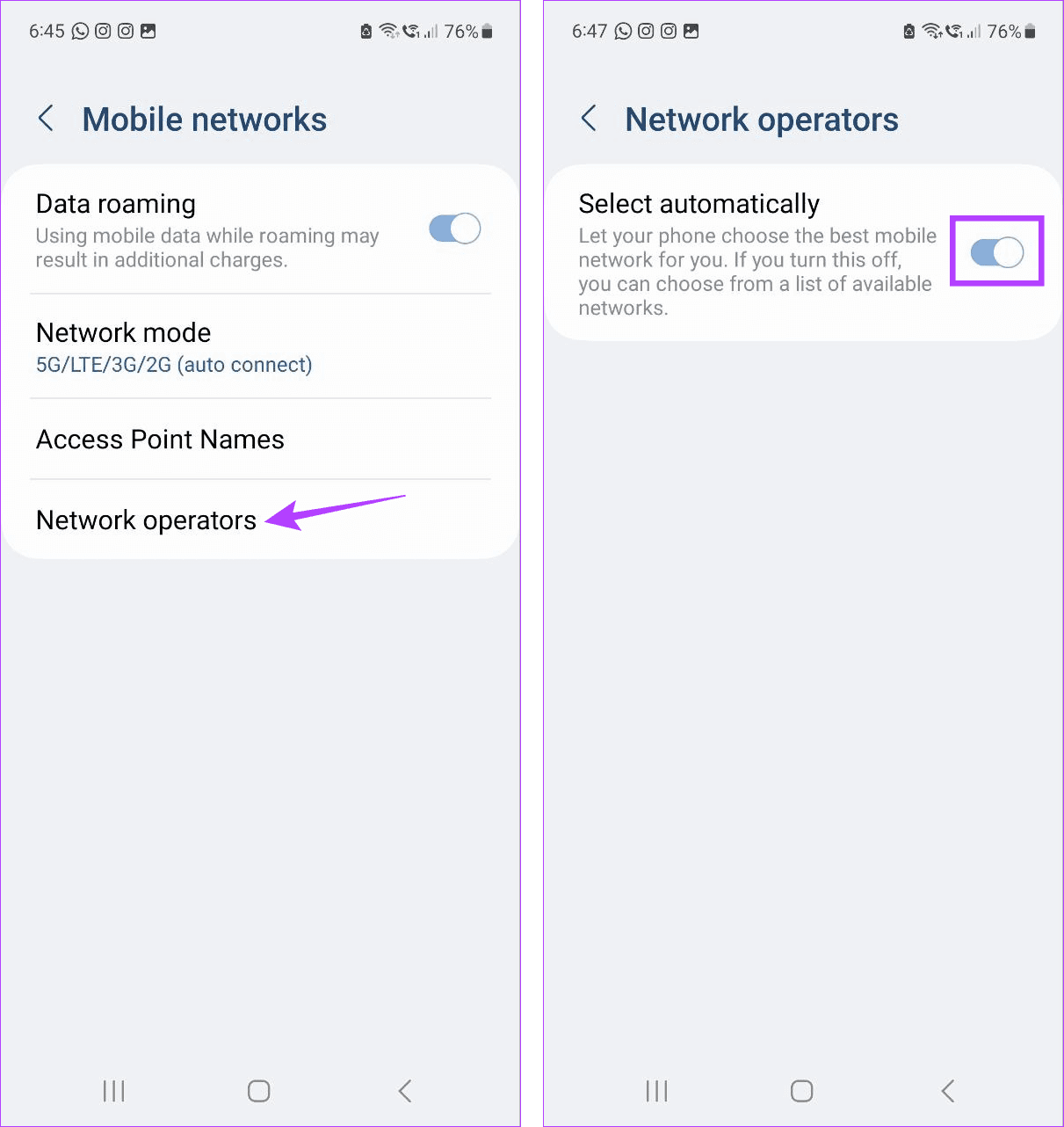 Auto select Network operators Android