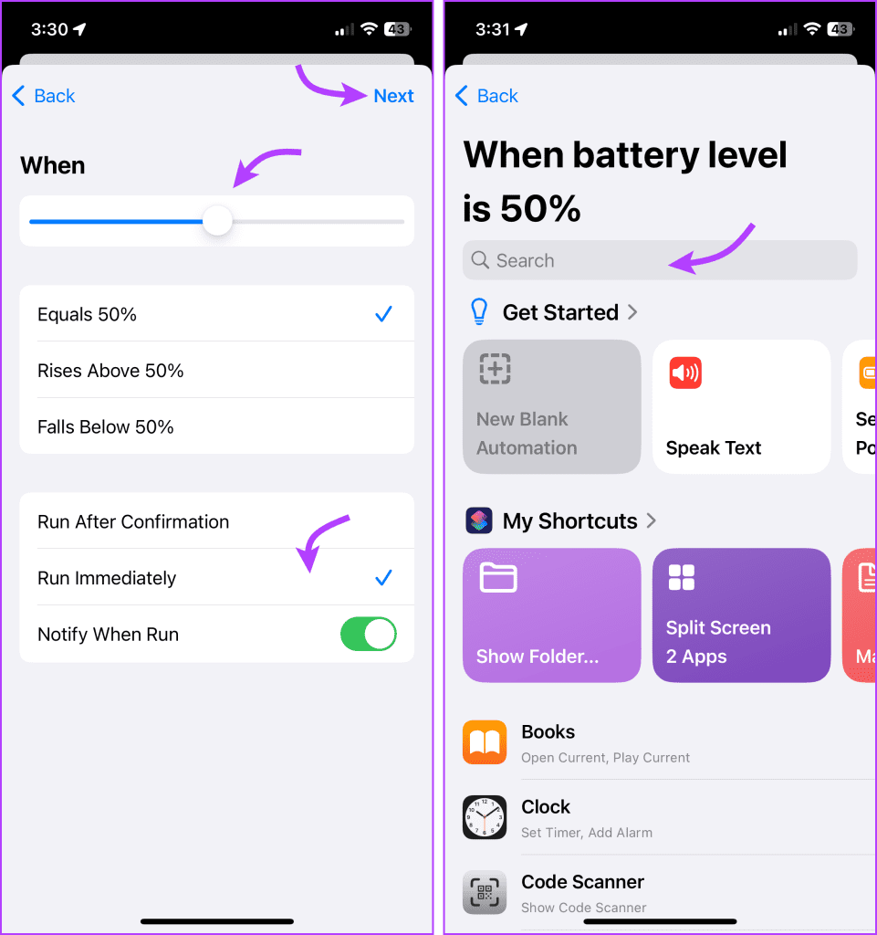 Manage settings and tap Next