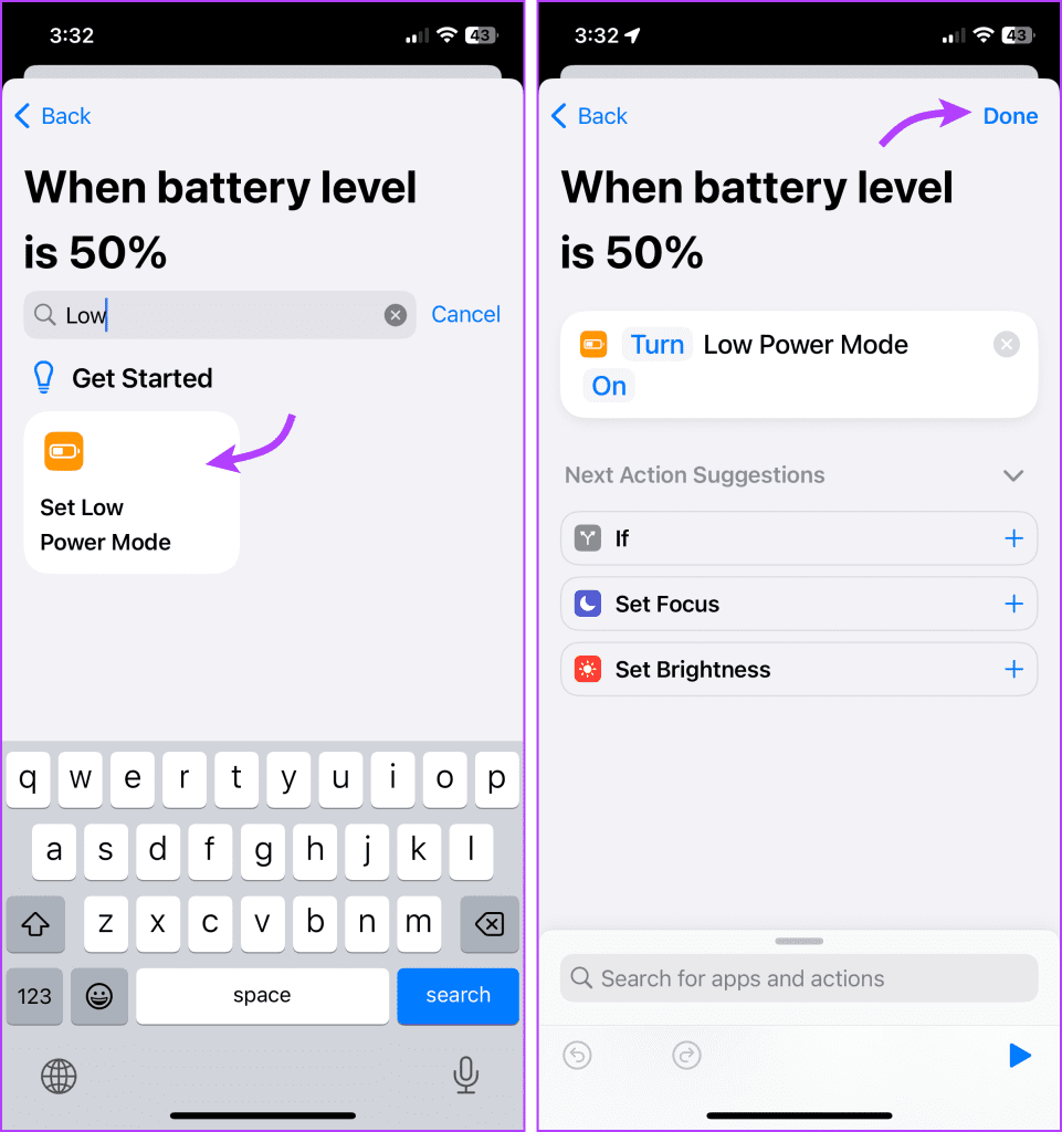 Select Set Low Power Mode and tap Done