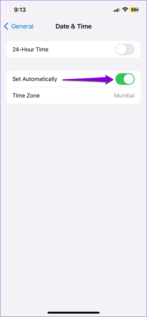 Automatic Date and Time on iPhone