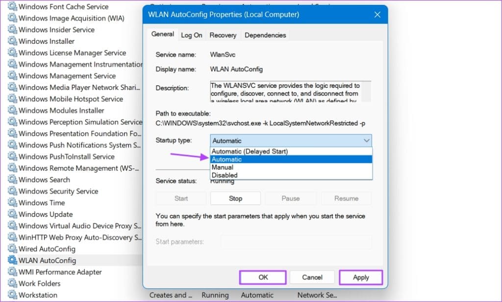 Automatic option for WLAN AutoConfig Service