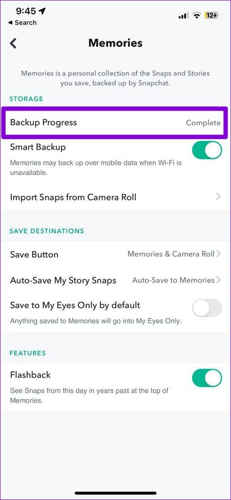 Backup Progress in Snapchat