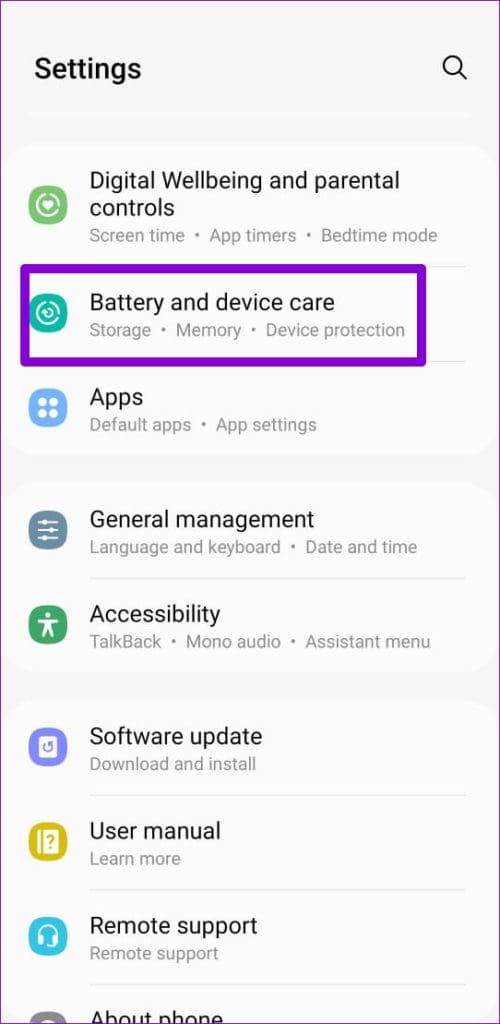 Battery and Device Care on Samsung Phone