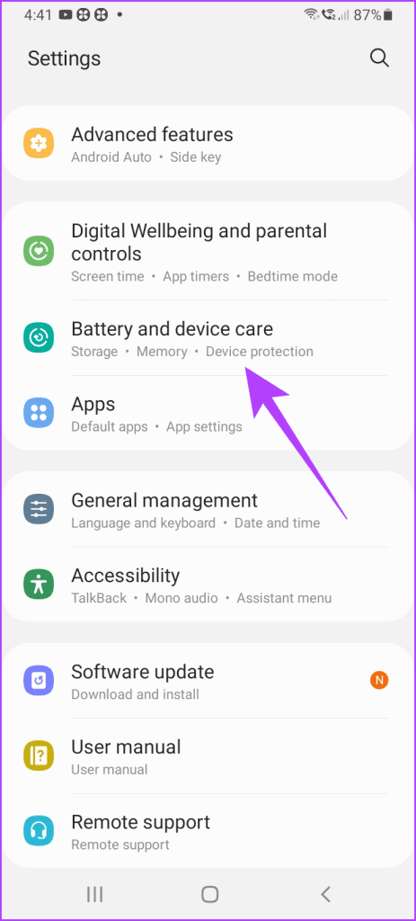 Tap on Battery and Device care
