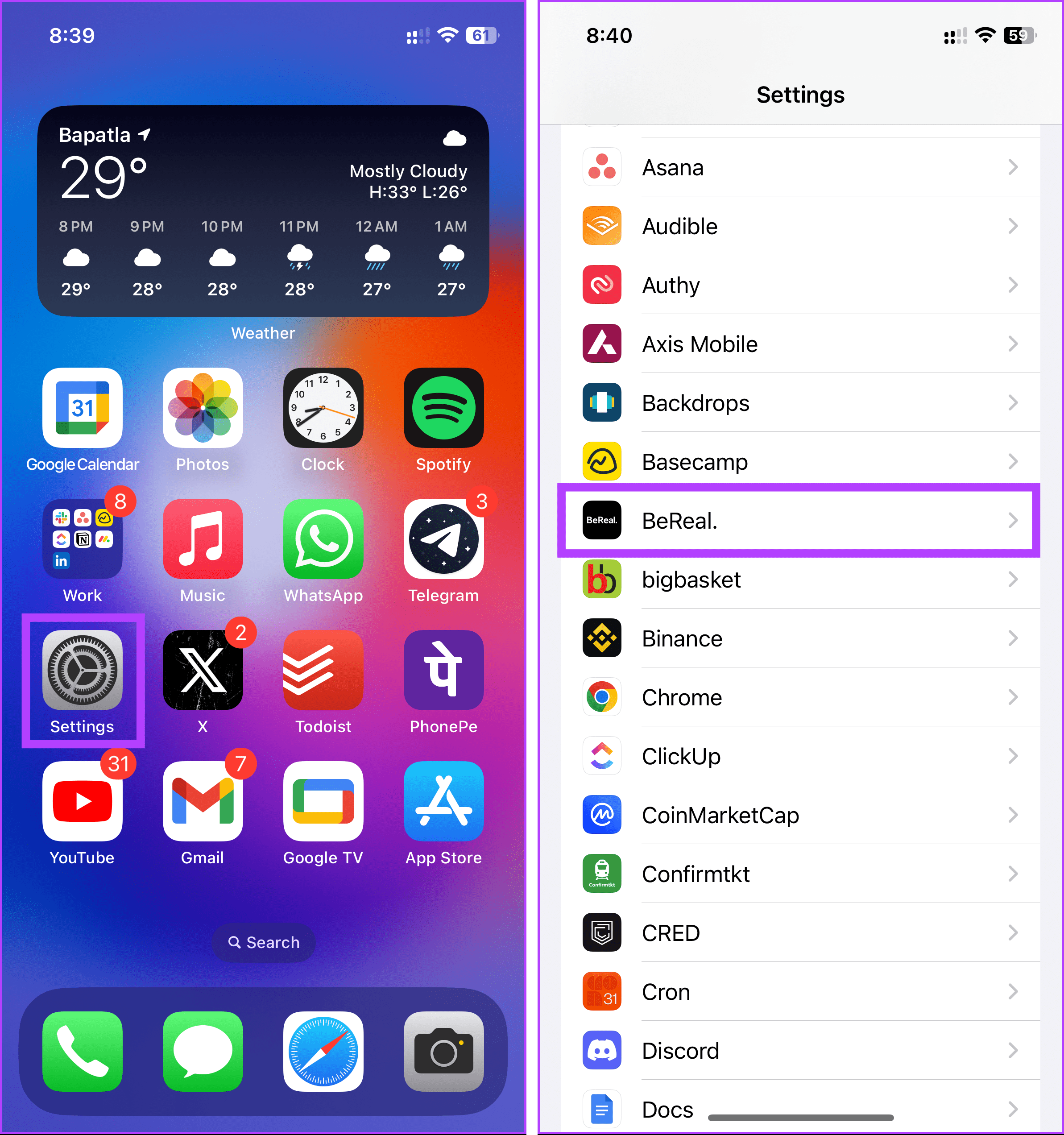 Open the Settings on your iPhone