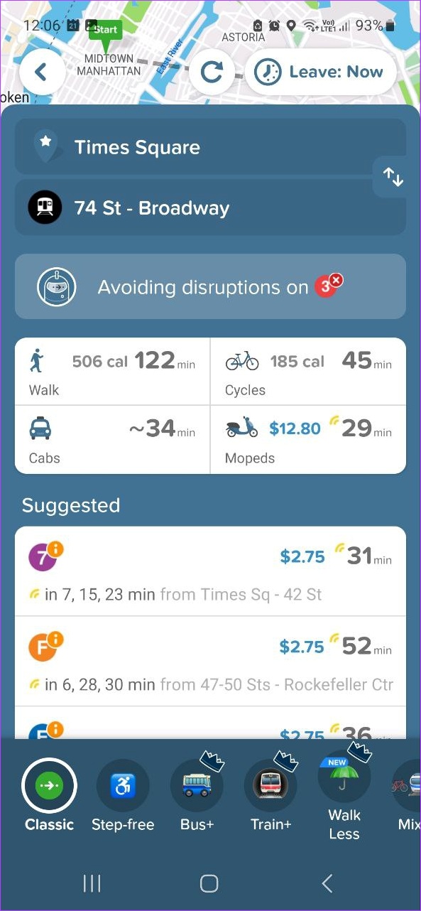 Citymapper Android app navigation page