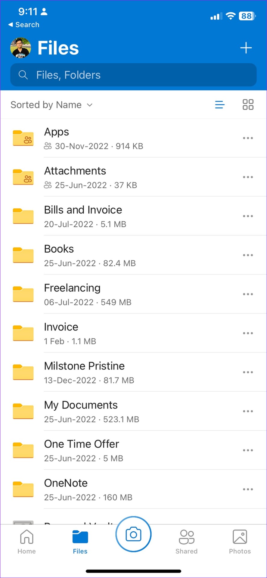 OneDrive home on iPhone