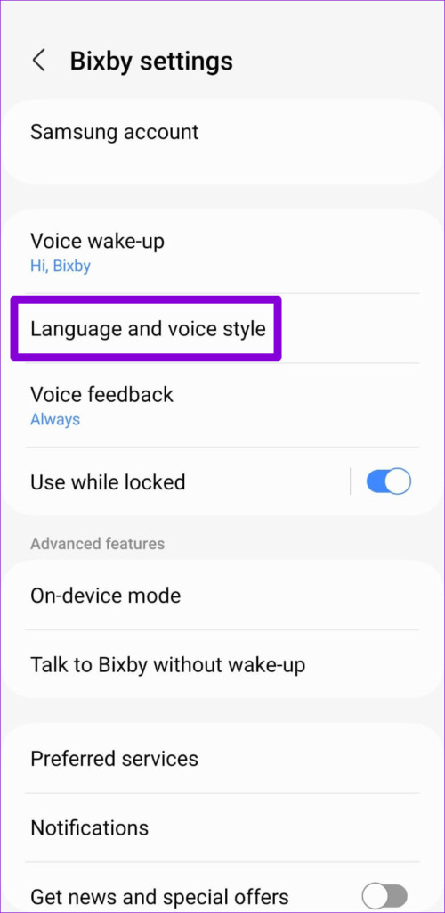 Bixby Language Settings