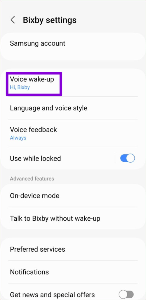Bixby Voice Wake Up Settings