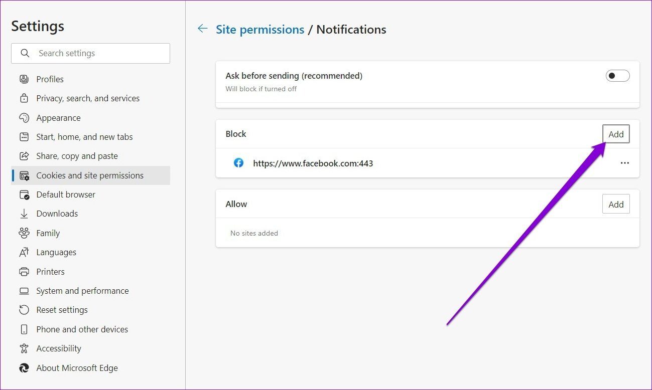 Disable Web Notifications in Edge