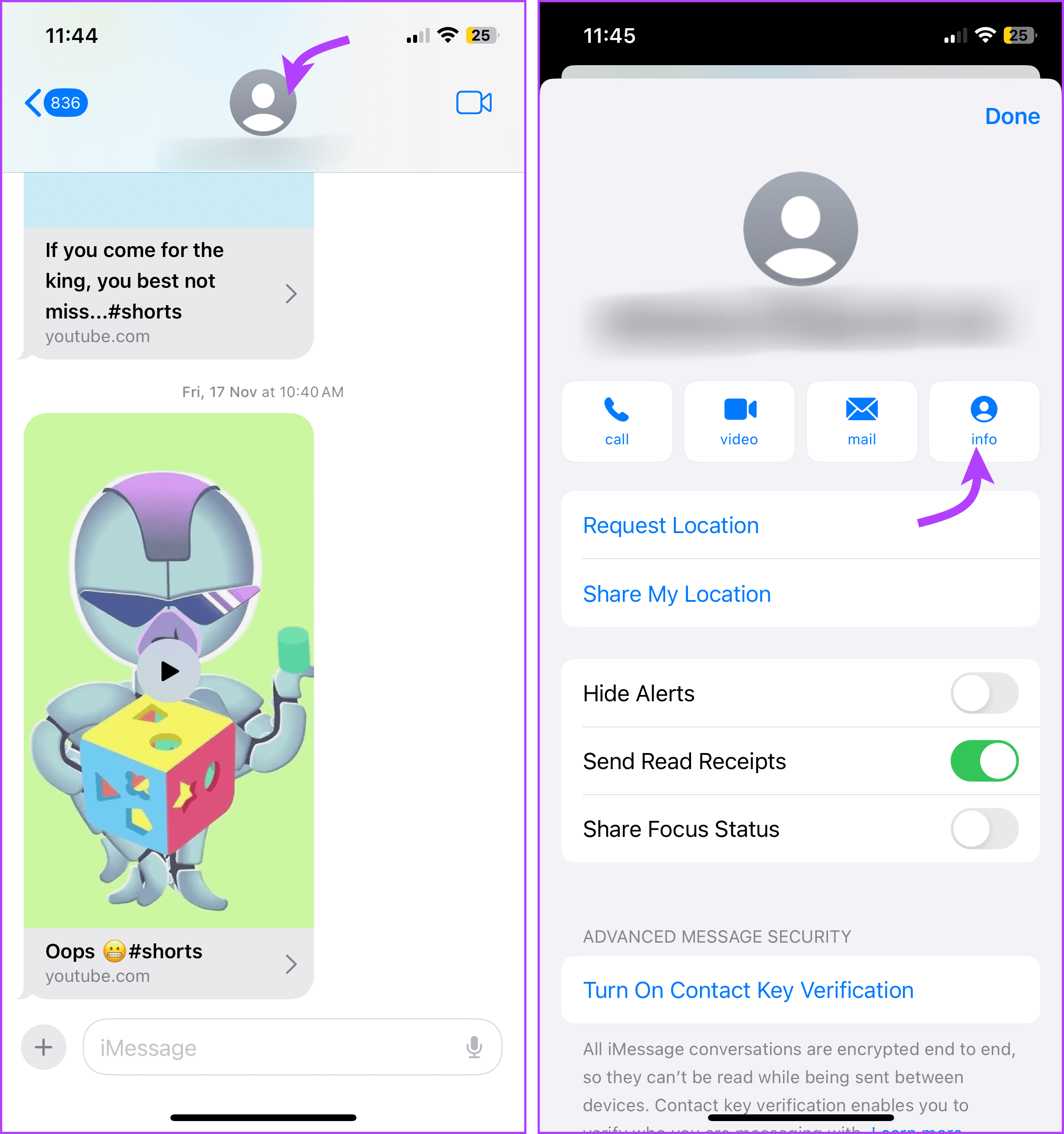 Block a contact from Messages app 