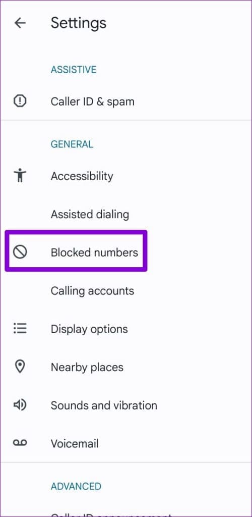 Blocked Numbers Android